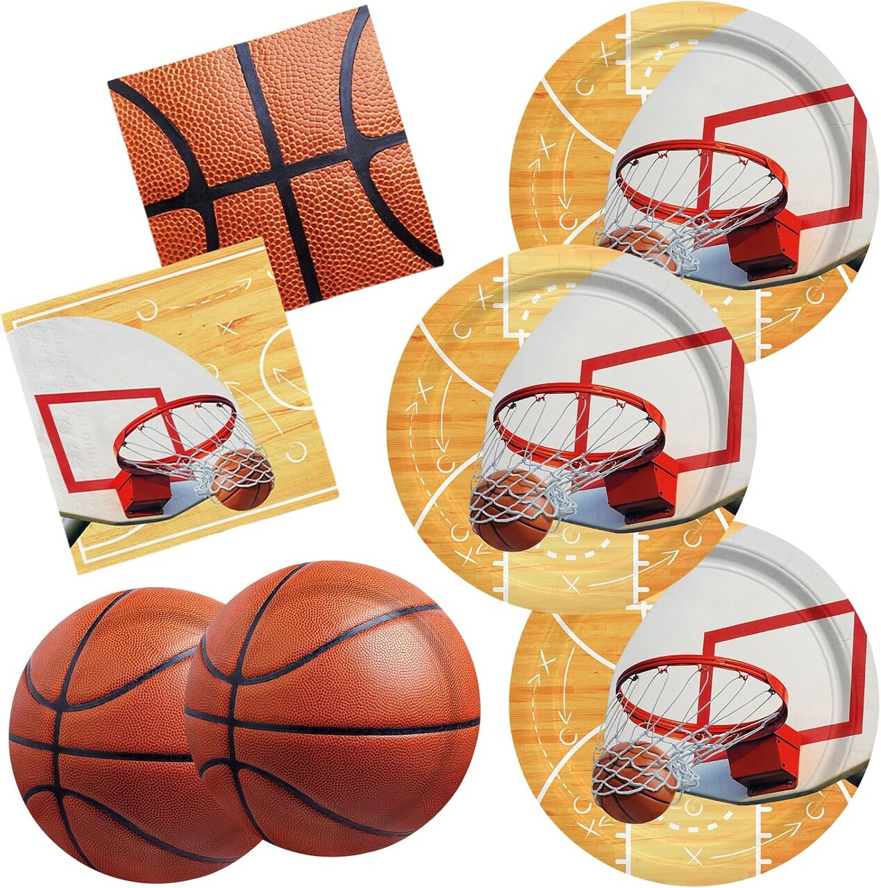 Basketball Party Supplies Kit for 16,- Basketball Party Decorations with Dinner & Dessert Paper Plates and Napkins - for Basketball Birthday & Sports Party Decorations